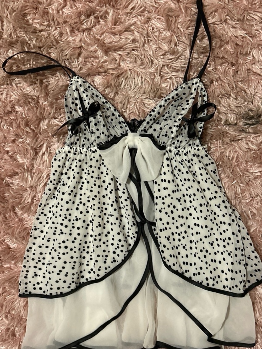 Vintage Victoria's Secret White & Black Polka Dot Babydoll Chemise lingerie